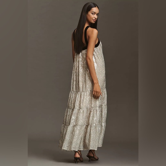 NWT - Anthropology Maude Bobbie Halter Metallic Tiered Maxi Dress size XS - Picture 3 of 3